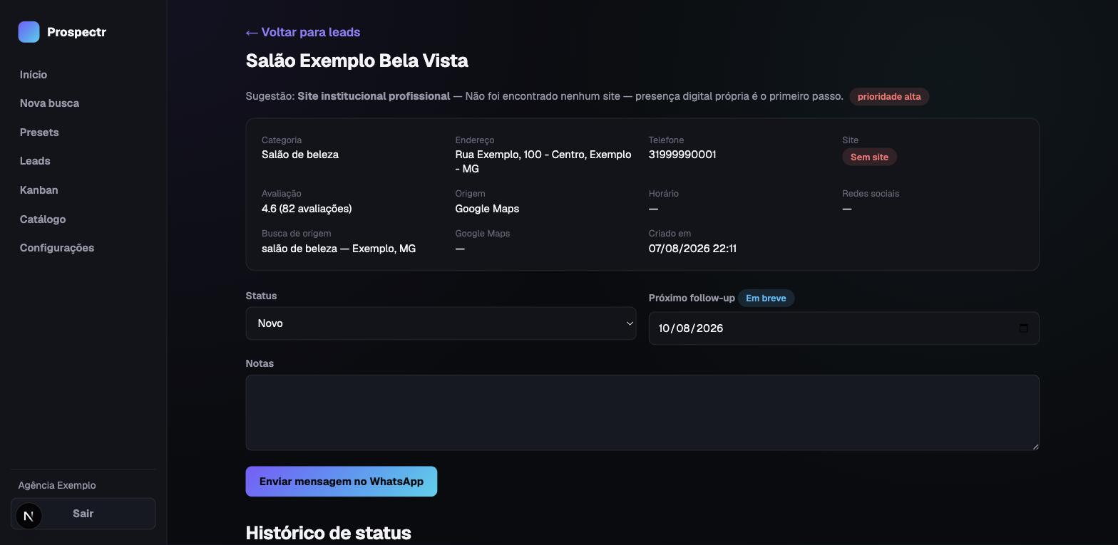 Detalhe de um lead com sugestão de serviço